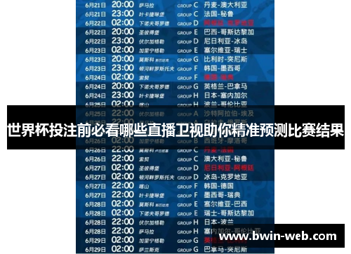 世界杯投注前必看哪些直播卫视助你精准预测比赛结果